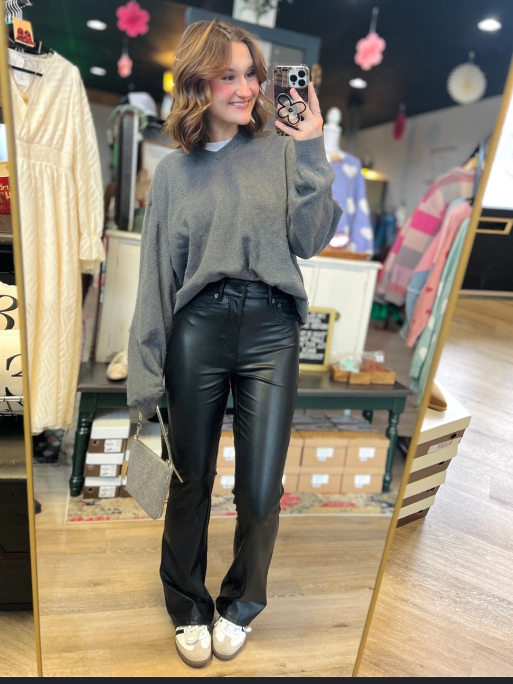 American Eagle Curvy Classic Faux Leather Bootcut Pants Black Size 14 - Picture 1 of 5
